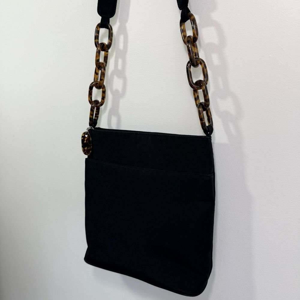 Allan Edward Vintage Black Crossbody Bag Tortoise Shell Acrylic Chain Purse - Picture 4 of 12